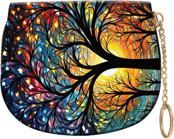 Women's Slim RFID Wallet – Compact Leather Card Holder Wallet for Women, 9 Card Slots RFID Blocking Credit Card Organizer, Small Travel Wallet - Colorful Trees