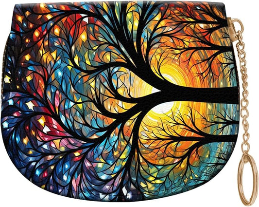 Women's Slim RFID Wallet – Compact Leather Card Holder Wallet for Women, 9 Card Slots RFID Blocking Credit Card Organizer, Small Travel Wallet - Colorful Trees
