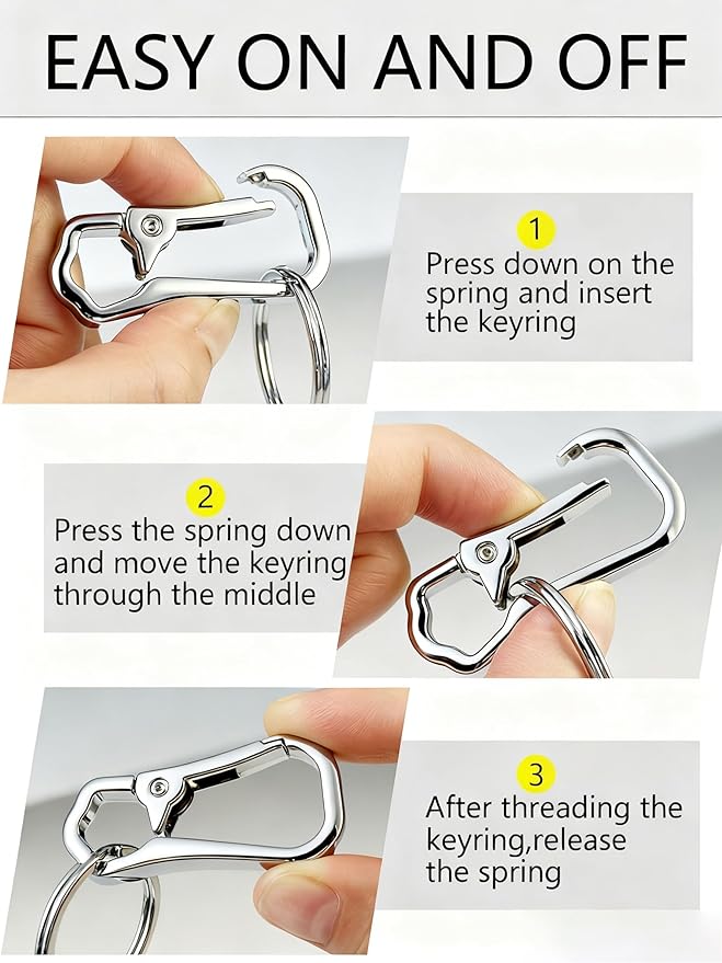 Metal Keychain Clip with Key Rings and D Ring, Heavy Duty Carabiner Key Chain Hook Holder for Car Home Keys