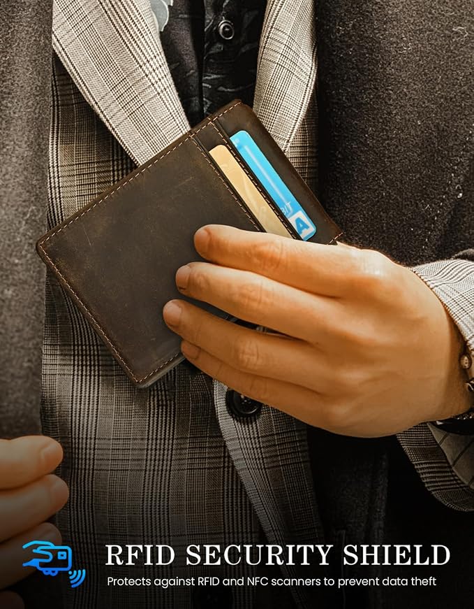 kinzd Slim Wallet with Money Clip RFID Blocking Minimalist Bifold Wallet for Men Genuine Leather Front Pocket Card Holder