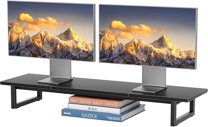 Simple Trending Desk Organizers and Accessories, Dual Monitor Stand Riser, Desk Shelf Wood Computer Rack for 2 Monitors, Black