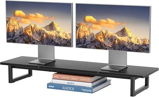 Simple Trending Desk Organizers and Accessories, Dual Monitor Stand Riser, Desk Shelf Wood Computer Rack for 2 Monitors, Black