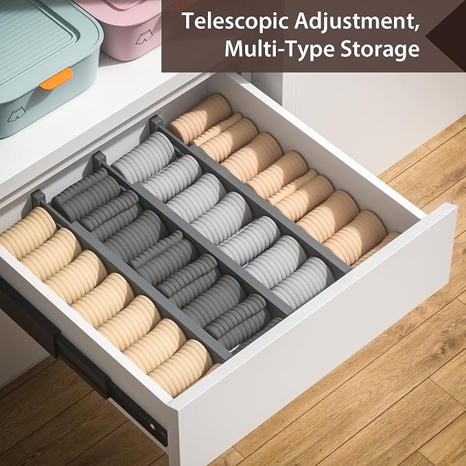 DUCOO 4 PCS Drawer Divider, 17"-22" Adjustable Bamboo Drawer Dividers Organizers, Expandable Separators for Kitchen, Clothes, Dressers, Home, Office, Gray