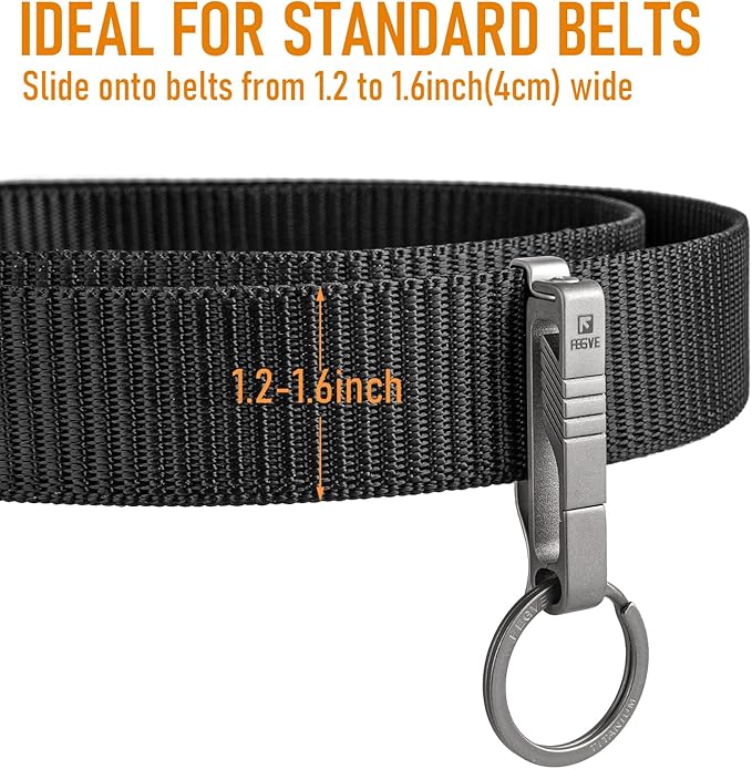 FEGVE Titanium Belt Clip with Key Ring and D-Shaped Keyring, Duty Belt Key Holder for Men (Grey)