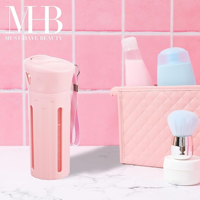 Travel Beauty Dispenser- Portable 4-in-1 Travel Bottle Set with Dispenser, Leak-Proof Refillable Toiletry Containers for Shampoo, Conditioner, Lotion