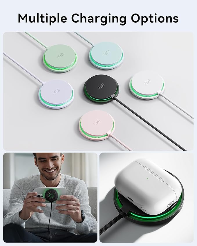 INIU Magnetic Wireless Charger, Qi2 Certified 15W Fast Wireless Charging Pad with Cooling Fan, for iPhone 16 15 14 13 12 Series, AirPods, and More (Adapter Included)
