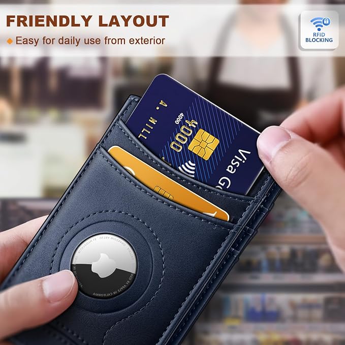 BULLIANT Men Airtag Wallet,Slim Wallet Money Clip Card Holder Magnetic Closure 12 Cards in Front Pocket RFID Blocking
