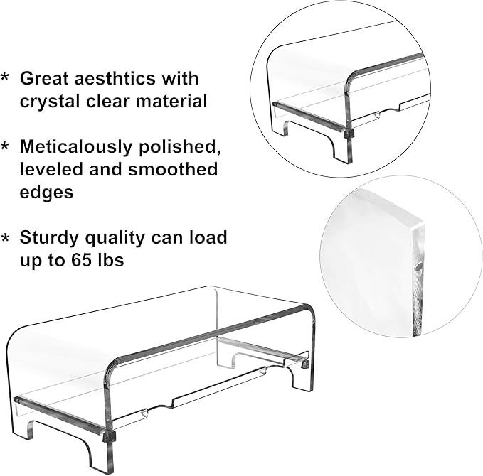 AMT 2 Tier 5.7 Inch High Acrylic Laptop Monitor Stand & Computer Riser with Cat Keyboard Protector, Space-Saving Design, Extra Storage, Clear Shelf - Ideal for Monitors, Laptops, Printers, Desktop