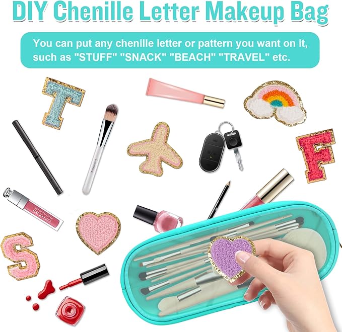 Nylon Small Clear Makeup Bag Slim Pencil Pouch, Cute Makeup Bag Preppy Cosmetic Zipper Pouch Pencil Case for Purse, Travel PVC Toiletry Bag Clutch Coin Pouch Makeup Brush Bag for Women Girl(Mint)