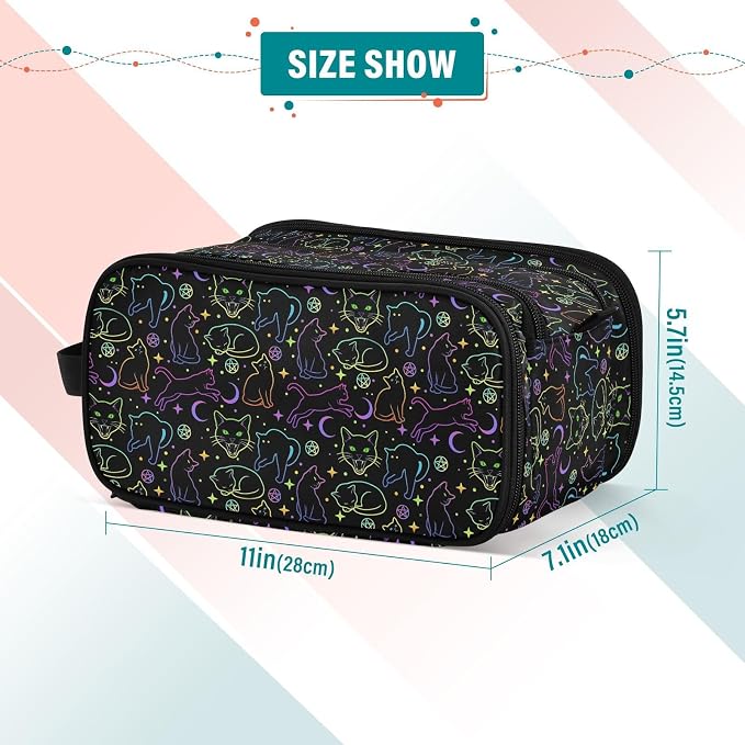 MNSRUU Witchcraft Black Cats Makeup Bag - Large Capacity Cosmetic Organizer, Portable Toiletry Bag for Travel Size