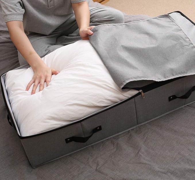 AMJ Large Sturdy Underbed Storage Box with Zip Lid, Rigid Sturdy Plastic Board inside, Handles on all sides, Dark Gray
