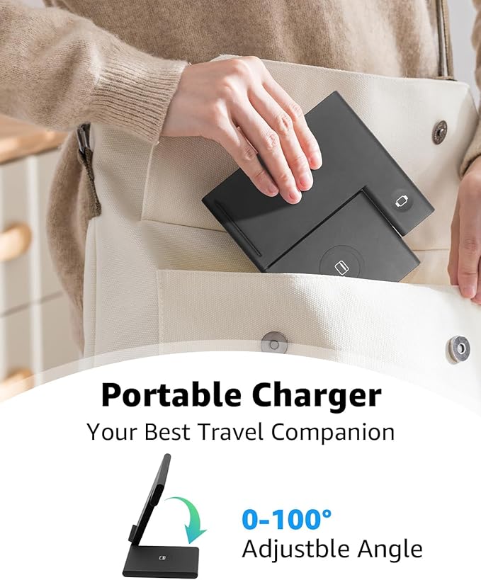 3 in 1 Foldable Wireless Charging Station for Apple Devices, 15W Fast Wireless Charger Stand for iPhone 17/16/15/14/13 /Plus/Pro/Pro Max/12/11, Apple Watch 10/9/8/7/Ultra2/Ultra/SE, AirPods 4/3/2/Pro
