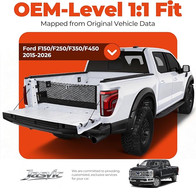 3-Layer Cargo Net for Ford F150/F-250/F-350/F-450 2015-2026, Zoned Storage Truck Bed Net with Foldable Zippered Bottom Bag, Heavy-Duty Cargo Organizer Netting for Camping, Trips & Everyday Use