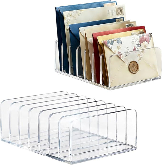 2 Pcs Acrylic Mail Organizer,7 Slots Mail Holder,Mail Organizer for Desk,File Organizer for Letter, Bill, Mail Sorter, Desktop Envelope Holder for Office, Home, School