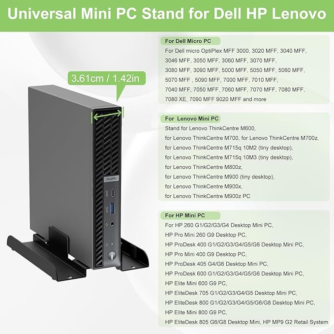 Universal Mini PC Desk Stand for Dell HP Lenovo Adjustable Vertical Desk Stand for Dell OptiPlex MFF 7050 7060 Lenovo ThinkCentre M910Q M700 HP EliteDesk 800 Mini PC Desk Mount Holder