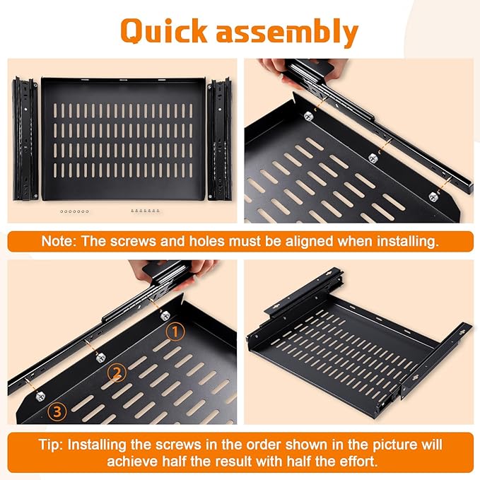 Sliding Under Desk Laptop Mount Shelf with Air Vents 16.3" W x 12" D Metal Under Desk Slide Out Tray Laptop Storage Tray for Home Office Standing Desks Workstations Cabinet Gaming