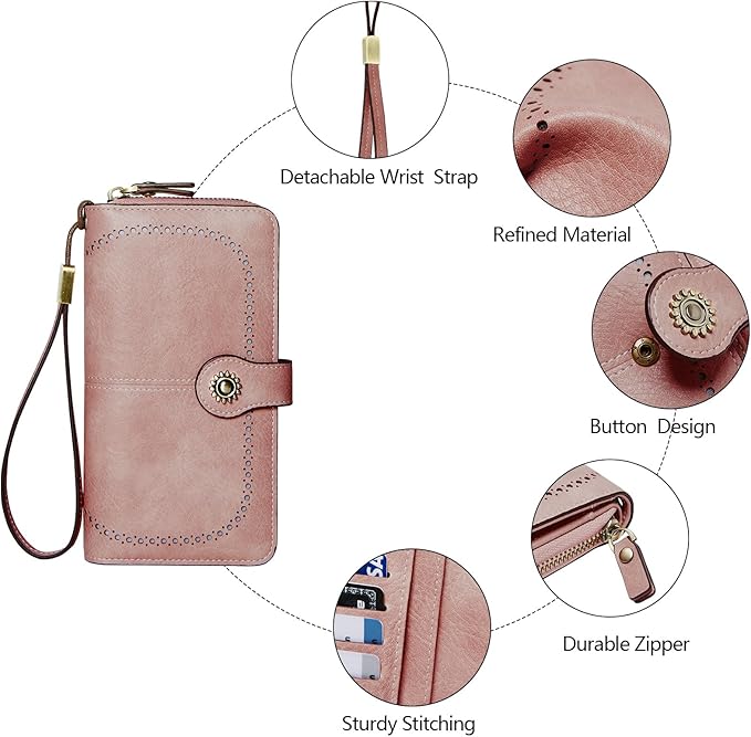 TFKGS Wallet for Women RFID Blocking Leather Large Capacity Card Holder Ladies Phone Clutch Travel Long Purse Wristlet | RFID Blocking, Leather, Large Capacity, Ladies, Travel