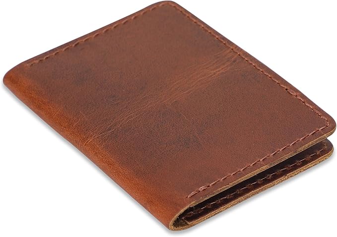 Leather Bifold Card Holder Wallet for Men & Women – Slim Minimalist Front Pocket Credit Card Wallet, Compact Leather Credit Card Case for Travel & Everyday Carry, Gift Box Included- Tan