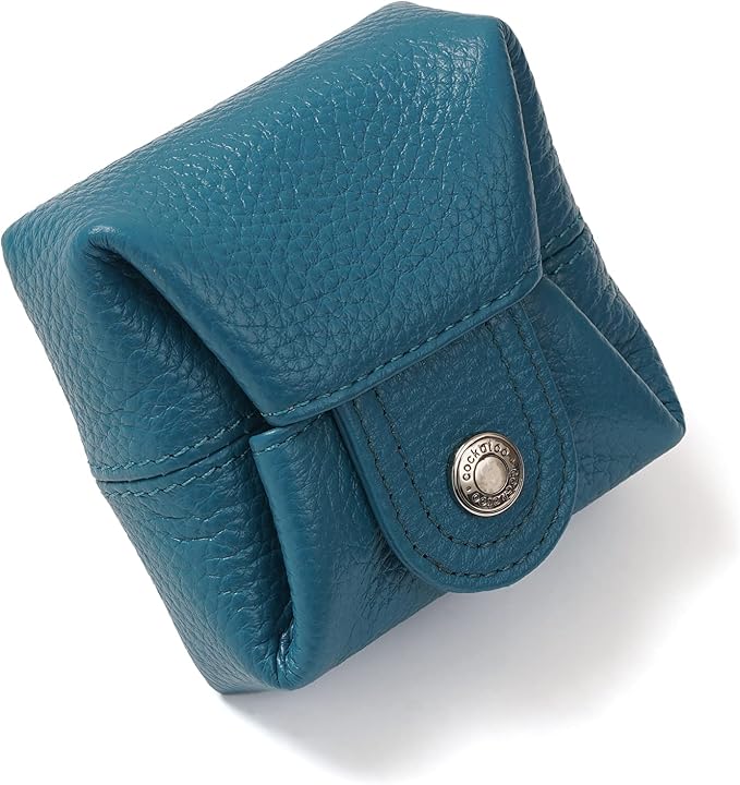 Cockatoo Genuine Leather Coin Pouch Change Holder, Mini Snap Pocket Wallet for Men Women (Azure, Large)