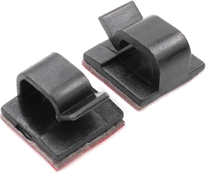 Mini Cable Clips 3M Adhesive, Multipurpose Cord and Wire Organizer for Cable Management 1/2" x 1/2" - 100 Pack Bundled with 10 Bonus Reusable Cable Ties (Black)