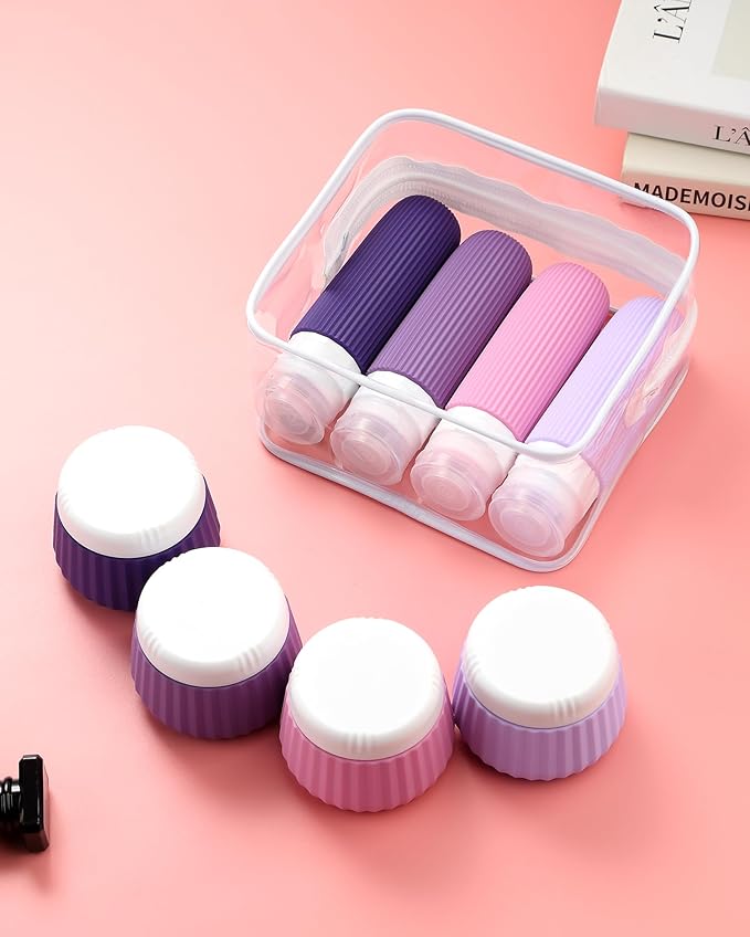 Mrsdry Travel Bottles 8 Pack, TSA Approved 3 oz Toiletries Containers, Leak Proof Silicone Squeezable Essentials Jars with Clear Bag