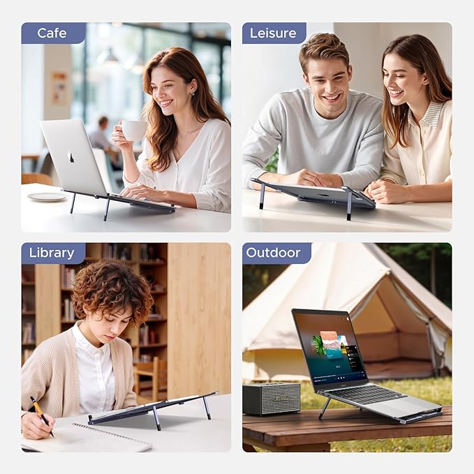 UGREEN Portable Laptop Stand, Foldable & Compact Aluminum Computer Stand Holder for Desk, Adjustable Ergonomic Laptop Riser for MacBook, Travel-Friendly for 10-17 Inch Laptops