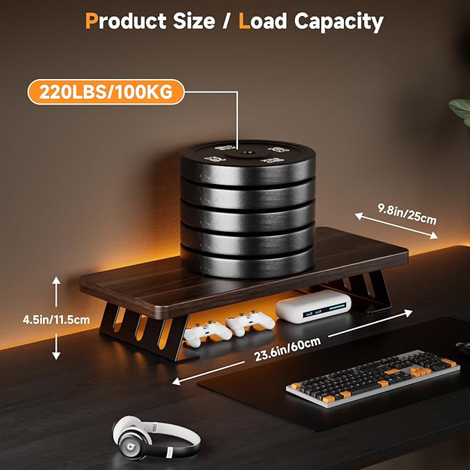 Monitor Stand - 24 Inch Wood Monitor Stand Riser, 220 Pounds Load Capacity Desk Monitor Riser for Laptop/PC/Printer, Desktop Stands Organizer for Home Office