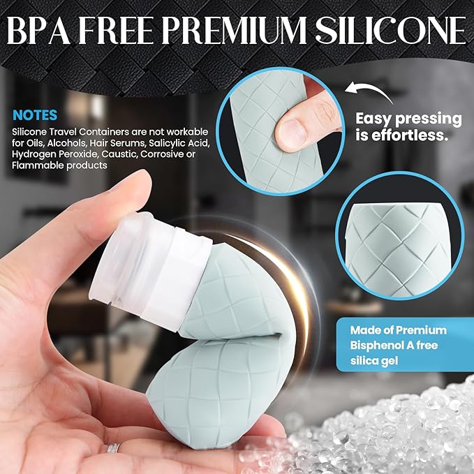Silevoler Travel Bottles for Toiletries, TSA Approved Silicone Travel Size Containers for Toiletries, BPA Free Leak Proof Refillable Essentials Accessories, Shampoo and Conditioner Bottles (Gray)