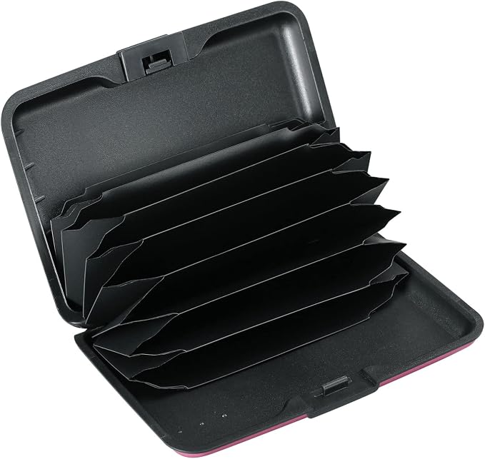 ELFISH RFID Blocking Credit Card Protector Aluminum ID Case Hard Shell Business Card Holders Metal Wallet for Men or Women（Matte Pink