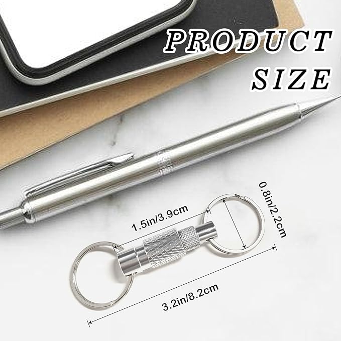 Quick Release Keychain for Men 2 Pack Detachable Key Ring with Secure Lock 360° Swivel,Pull Apart Keychain Includes 2 Split Rings,Aluminum Alloy Car Key Holder for Purse,Bag,Belt Loop (Black,Silver)