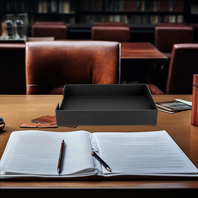 PRETYZOOM A4 Black Desk Organizer Storage Box, Stackable File and Document Tray with Partition, Office and Home Desktop Filing Supply Container
