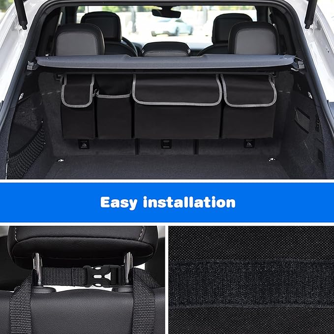 Trunk Organizer - Car Organizer, Foldable Trunk organizer for SUV/MPV/Truck, Collapsible Car Storage Bag with 4 Pockets, Black, 40.16"×11.02"