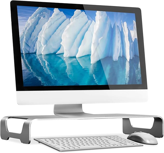 Mount-It! Aluminum 15.7" Monitor Stand for iMac - Wide Unibody Monitor Riser - Metal Monitor Stand Desktop Organizer with Keyboard Storage - Universal Desktop Monitor Riser for PC, iMac, MacBook, Laptop