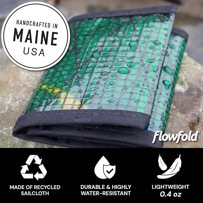 Flowfold Recycled Sailcloth Minimalist Card Holder Wallet | Slim and Durable with Cash pocket and Credit Card Slot | Minimalist Wallet Made in USA Holds 6-8 Cards