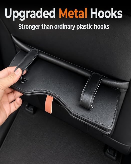 Leather Car Trash Can, Leakproof Car Garbage Can Storage Pocket, Magnetic Liner-Hold, Waterproof Faux Leather Car Trash Bin with Metal Hooks, Odor-Lock Hanging Car Trash Bin for SUV, Sedan, Truck