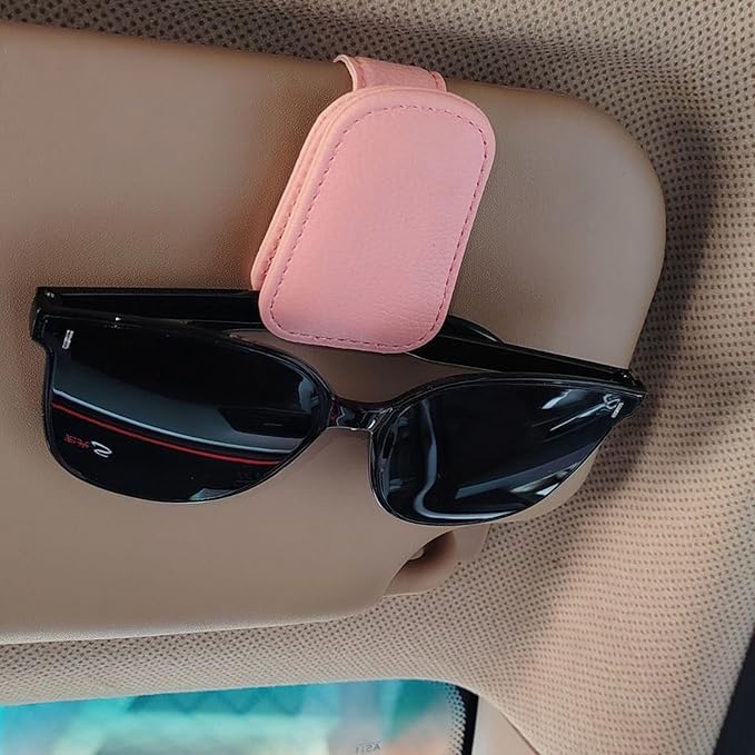 2 Pack Sunglass Holder for Car Magnetic Leather Sunglass Clip Universal Eyeglass Holder Car Visor Accessories Pink