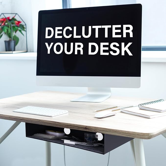 Under Desk Storage Shelf, Steel Under Desk Tray Mountable Add-On Shelf for Table Office Desk, Large (Pack of 1)