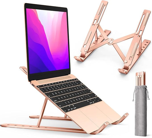 Laptop Stand, iVoler Laptop Holder Riser Computer Tablet Stand, 6 Angles Adjustable Aluminum Ergonomic Foldable Portable Desktop Holder Compatible with MacBook,iPad, HP, Dell10-15.6” Rose Gold