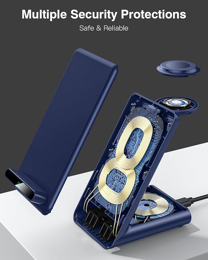 Wireless Charging Station,3 in 1 Charging Stand Made for Apple Watch Ultra 11 10 9 8 7 6 SE 5 4 3,Fast Wireless Charger Made for iPhone 17/Air/16/15/14/13/12/11,for AirPods Pro 3(with Adapter) (Blue)