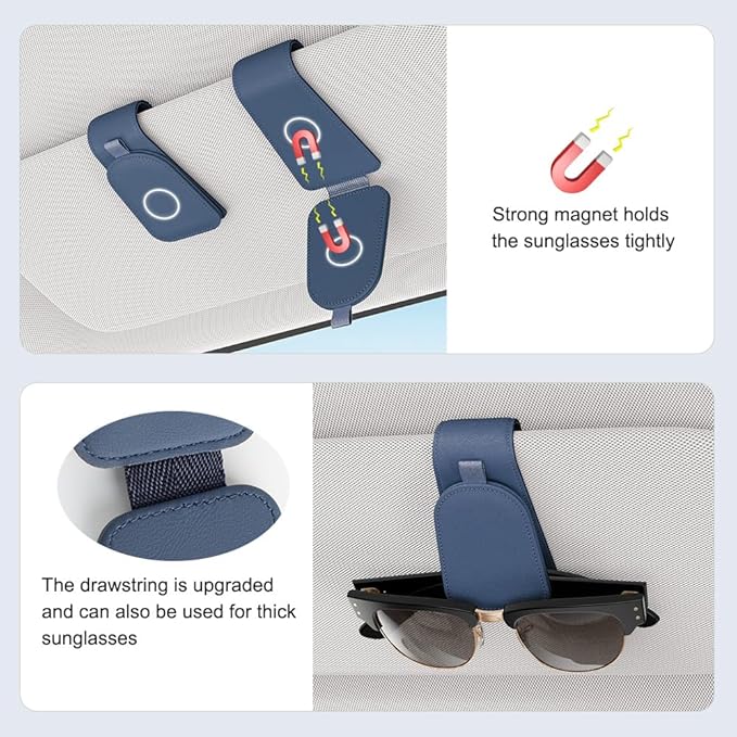 Sotfamily Sunglass Holder for Car Visor, Suede Cloth Magnetic Sunglass Organizer for Car Accessories, 2 Packs, Blue