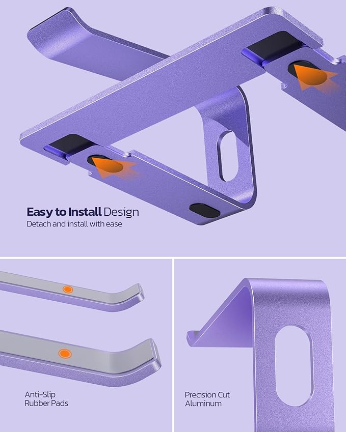 Nulaxy Ergonomic Aluminum Laptop Stand - Detachable Riser for 10-15.6' Laptops (Purple)
