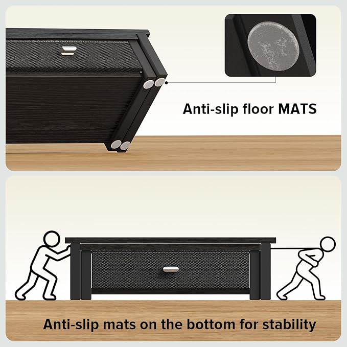 WOHOMO Dual Monitor Stand Riser with Drawers, Wood Desk Organizers for 2 Monitors, Desktop Storage Stand for Computer, Laptop, Black
