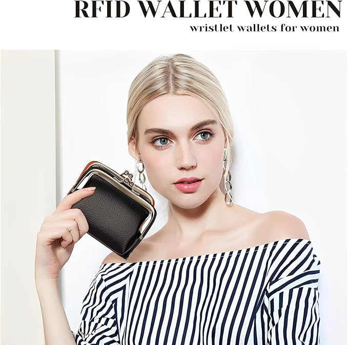 Women's RFID Blocking Wristlet Wallet - 2-in-1 Zip-Around with Coin Purse & Card Slots - Vegan Leather with Secure Clasp (Gift Ready)(Black)