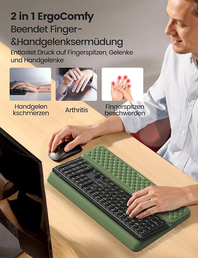Vaydeer Wrist Rest with Keyboard Stand, Computer Wrist Support Pad, Ergonomic Keyboard Riser Holder Lifter Tray with Wrist Pad, Soft Memory Foam Desk Cushion, Palm Hand Typing for Office Home School