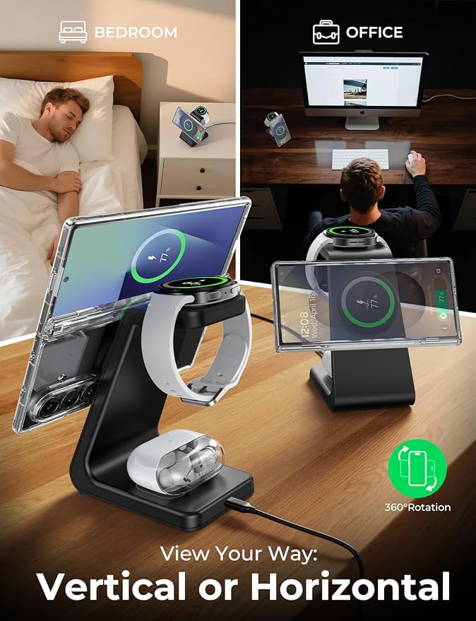 Magnetic Wireless Charger for Samsung, 3 in 1 Mag-Safe Charging Station for Galaxy Watch Ultra/8/7/6, Galaxy Watch Charger, Mag-Safe Charger for S26 Ultra S25 S24 S23 S22/ Z Fold7/ Flip7, Galaxy Buds