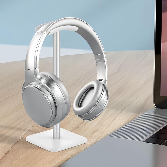 Headphone Stand, Detachable Headphone Holder, Universal Gaming Headset Holder, Space Saving Headset Stand for Desk, Headphone Holder Stand for Most Wired and Wireless Headphones (White)