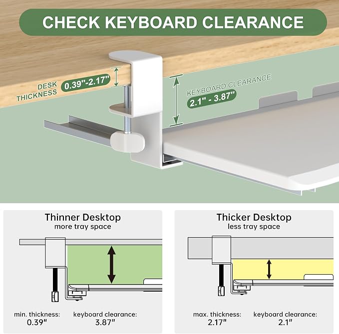 UPGRAVITY Extra Large Keyboard Tray Under Desk - Slide Out with Sturdy C-Clip Mount System, 31.5" (35.8" Including Clamps) x 11.8" Put-Out Keyboard Tray Computer Drawer for Ergonomic Typing, White