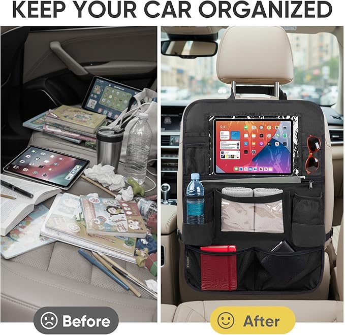 BALEINE Backseat Car Organizer, Back Seat Car Organizers and Storage, Kick Mats Back Seat Protector, Travel Accessories for Most Automotive (1 Pack, Black)