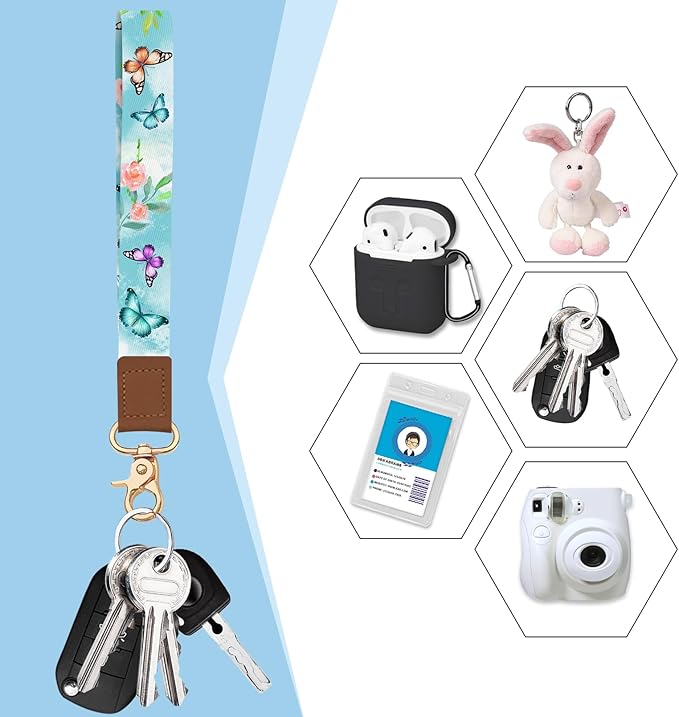 Blusabaca Credit Card Holder for Women, Butterfly Small RFID Blocking Wallet with Wristlet Strap, Keychain Zipper Women Wallet, Leather Card Case, Accordion Card Wallet Purse with Key Lanyard