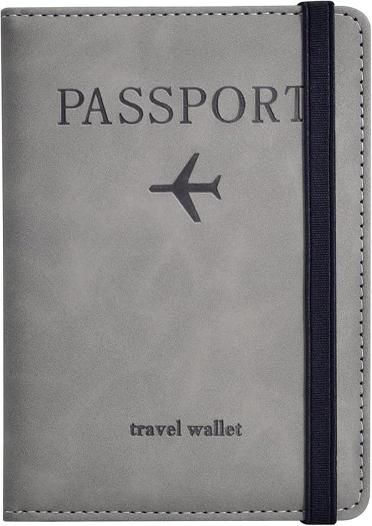 Passport Holder, Passport Cover with Credit Card Slot and Boarding Pass Slot Combo, Passport Wallet Case Book Travel Must Have, RFID Blocking Leather Travel Accessories, Grey